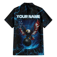 Lightning Bowling Family Matching Mermaid Dress and Hawaiian Shirt Electric Blue Ball and American Eagle Graphic on Stormy Black Background - Wonder Print Shop