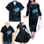 Lightning Bowling Family Matching Off The Shoulder Long Sleeve Dress and Hawaiian Shirt Electric Blue Ball and American Eagle Graphic on Stormy Black Background - Wonder Print Shop