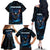 Lightning Bowling Family Matching Off The Shoulder Long Sleeve Dress and Hawaiian Shirt Electric Blue Ball and American Eagle Graphic on Stormy Black Background - Wonder Print Shop