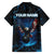 Lightning Bowling Family Matching Off The Shoulder Long Sleeve Dress and Hawaiian Shirt Electric Blue Ball and American Eagle Graphic on Stormy Black Background - Wonder Print Shop