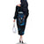 Lightning Bowling Family Matching Off The Shoulder Long Sleeve Dress and Hawaiian Shirt Electric Blue Ball and American Eagle Graphic on Stormy Black Background - Wonder Print Shop