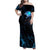Lightning Bowling Family Matching Off Shoulder Maxi Dress and Hawaiian Shirt Electric Blue Ball and American Eagle Graphic on Stormy Black Background - Wonder Print Shop