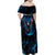 Lightning Bowling Family Matching Off Shoulder Maxi Dress and Hawaiian Shirt Electric Blue Ball and American Eagle Graphic on Stormy Black Background - Wonder Print Shop