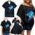 Lightning Bowling Family Matching Off Shoulder Short Dress and Hawaiian Shirt Electric Blue Ball and American Eagle Graphic on Stormy Black Background - Wonder Print Shop