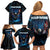 Lightning Bowling Family Matching Off Shoulder Short Dress and Hawaiian Shirt Electric Blue Ball and American Eagle Graphic on Stormy Black Background - Wonder Print Shop