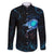 Lightning Bowling Family Matching Off Shoulder Short Dress and Hawaiian Shirt Electric Blue Ball and American Eagle Graphic on Stormy Black Background - Wonder Print Shop