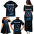 Lightning Bowling Family Matching Puletasi and Hawaiian Shirt Electric Blue Ball and American Eagle Graphic on Stormy Black Background - Wonder Print Shop
