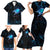 Lightning Bowling Family Matching Short Sleeve Bodycon Dress and Hawaiian Shirt Electric Blue Ball and American Eagle Graphic on Stormy Black Background - Wonder Print Shop