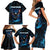 Lightning Bowling Family Matching Short Sleeve Bodycon Dress and Hawaiian Shirt Electric Blue Ball and American Eagle Graphic on Stormy Black Background - Wonder Print Shop