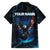 Lightning Bowling Family Matching Short Sleeve Bodycon Dress and Hawaiian Shirt Electric Blue Ball and American Eagle Graphic on Stormy Black Background - Wonder Print Shop