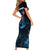 Lightning Bowling Family Matching Short Sleeve Bodycon Dress and Hawaiian Shirt Electric Blue Ball and American Eagle Graphic on Stormy Black Background - Wonder Print Shop