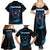 Lightning Bowling Family Matching Summer Maxi Dress and Hawaiian Shirt Electric Blue Ball and American Eagle Graphic on Stormy Black Background - Wonder Print Shop