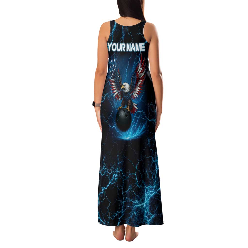 Lightning Bowling Family Matching Tank Maxi Dress and Hawaiian Shirt Electric Blue Ball and American Eagle Graphic on Stormy Black Background - Wonder Print Shop
