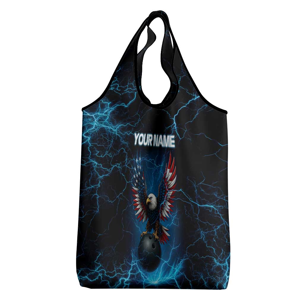 Lightning Bowling Grocery Bag Electric Blue Ball and American Eagle Graphic on Stormy Black Background - Wonder Print Shop