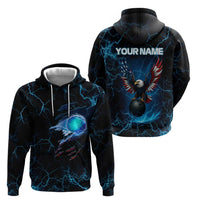 Lightning Bowling Hoodie Electric Blue Ball and American Eagle Graphic on Stormy Black Background - Wonder Print Shop