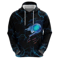Lightning Bowling Hoodie Electric Blue Ball and American Eagle Graphic on Stormy Black Background - Wonder Print Shop