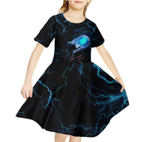 Lightning Bowling Kid Short Sleeve Dress Electric Blue Ball and American Eagle Graphic on Stormy Black Background - Wonder Print Shop