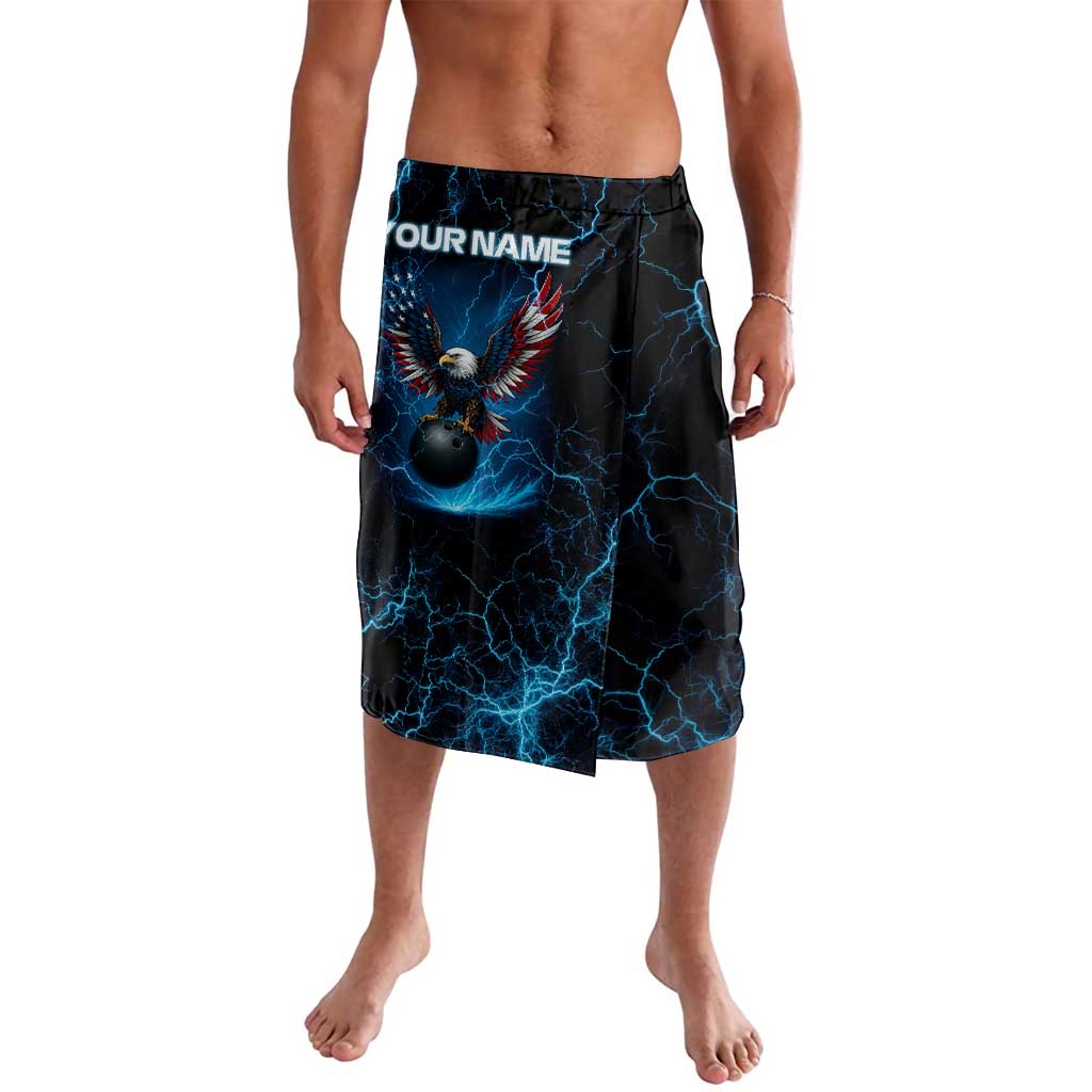 Lightning Bowling Lavalava Electric Blue Ball and American Eagle Graphic on Stormy Black Background - Wonder Print Shop