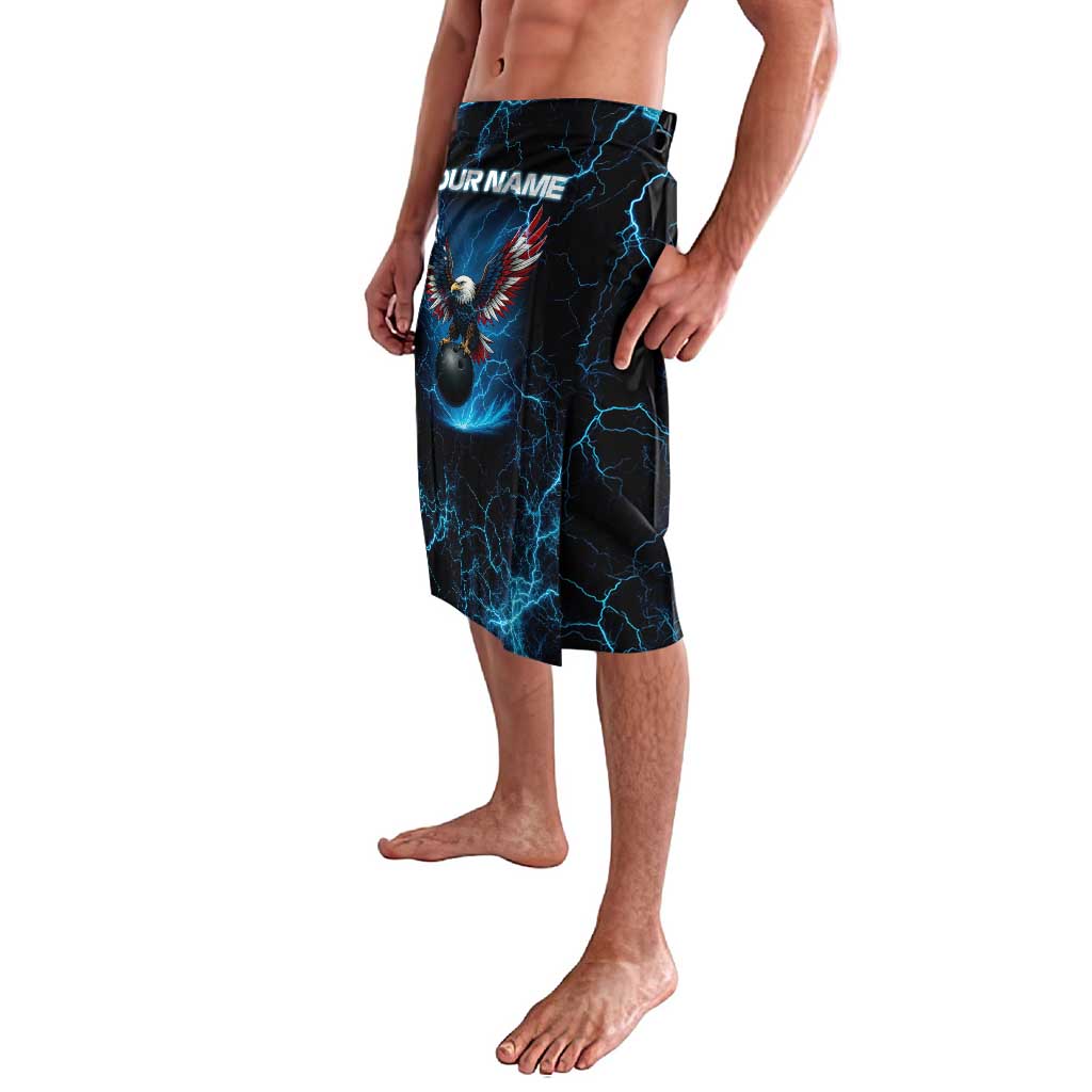 Lightning Bowling Lavalava Electric Blue Ball and American Eagle Graphic on Stormy Black Background - Wonder Print Shop
