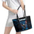 Lightning Bowling Leather Tote Bag Electric Blue Ball and American Eagle Graphic on Stormy Black Background - Wonder Print Shop