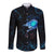 Lightning Bowling Long Sleeve Button Shirt Electric Blue Ball and American Eagle Graphic on Stormy Black Background - Wonder Print Shop
