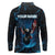 Lightning Bowling Long Sleeve Polo Shirt Electric Blue Ball and American Eagle Graphic on Stormy Black Background - Wonder Print Shop