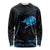 Lightning Bowling Long Sleeve Shirt Electric Blue Ball and American Eagle Graphic on Stormy Black Background - Wonder Print Shop
