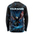 Lightning Bowling Long Sleeve Shirt Electric Blue Ball and American Eagle Graphic on Stormy Black Background - Wonder Print Shop