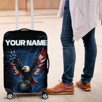 Lightning Bowling Luggage Cover Electric Blue Ball and American Eagle Graphic on Stormy Black Background - Wonder Print Shop