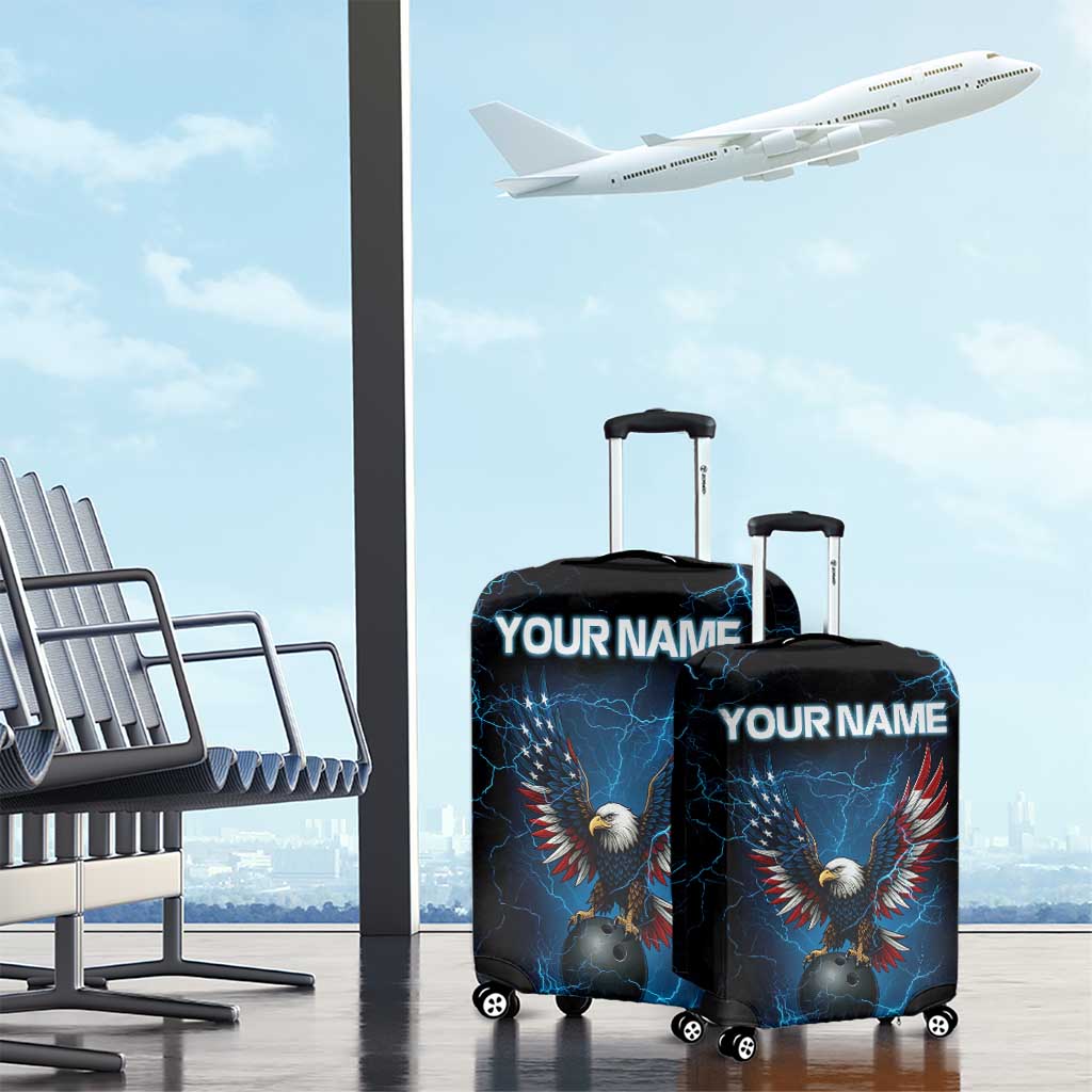 Lightning Bowling Luggage Cover Electric Blue Ball and American Eagle Graphic on Stormy Black Background - Wonder Print Shop