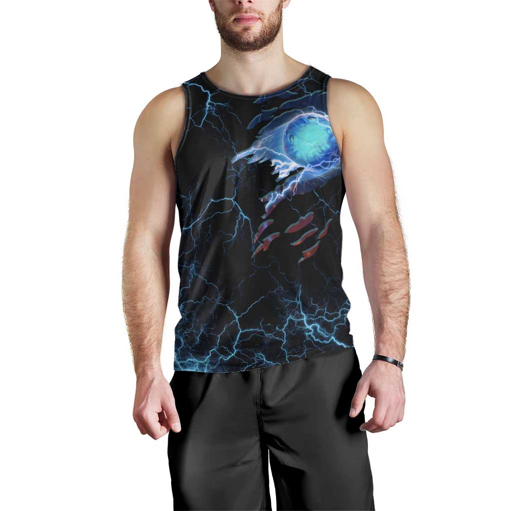Lightning Bowling Men Tank Top Electric Blue Ball and American Eagle Graphic on Stormy Black Background - Wonder Print Shop
