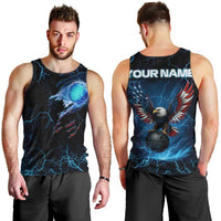 Lightning Bowling Men Tank Top Electric Blue Ball and American Eagle Graphic on Stormy Black Background - Wonder Print Shop