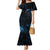 Lightning Bowling Mermaid Dress Electric Blue Ball and American Eagle Graphic on Stormy Black Background - Wonder Print Shop
