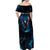 Lightning Bowling Off Shoulder Maxi Dress Electric Blue Ball and American Eagle Graphic on Stormy Black Background - Wonder Print Shop