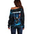 Lightning Bowling Off Shoulder Sweater Electric Blue Ball and American Eagle Graphic on Stormy Black Background - Wonder Print Shop