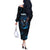 Lightning Bowling Off The Shoulder Long Sleeve Dress Electric Blue Ball and American Eagle Graphic on Stormy Black Background - Wonder Print Shop