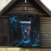 Lightning Bowling Quilt Electric Blue Ball and American Eagle Graphic on Stormy Black Background - Wonder Print Shop