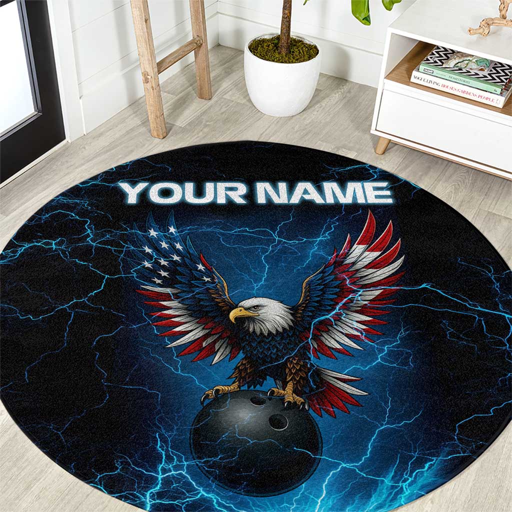 Lightning Bowling Round Carpet Electric Blue Ball and American Eagle Graphic on Stormy Black Background - Wonder Print Shop