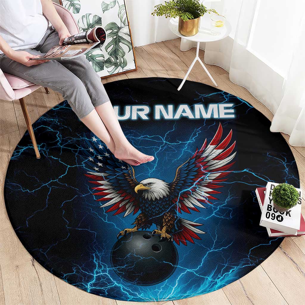 Lightning Bowling Round Carpet Electric Blue Ball and American Eagle Graphic on Stormy Black Background - Wonder Print Shop