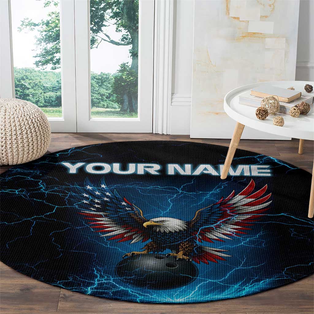 Lightning Bowling Round Carpet Electric Blue Ball and American Eagle Graphic on Stormy Black Background - Wonder Print Shop