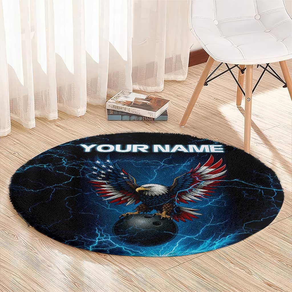 Lightning Bowling Round Carpet Electric Blue Ball and American Eagle Graphic on Stormy Black Background - Wonder Print Shop