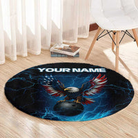Lightning Bowling Round Carpet Electric Blue Ball and American Eagle Graphic on Stormy Black Background - Wonder Print Shop