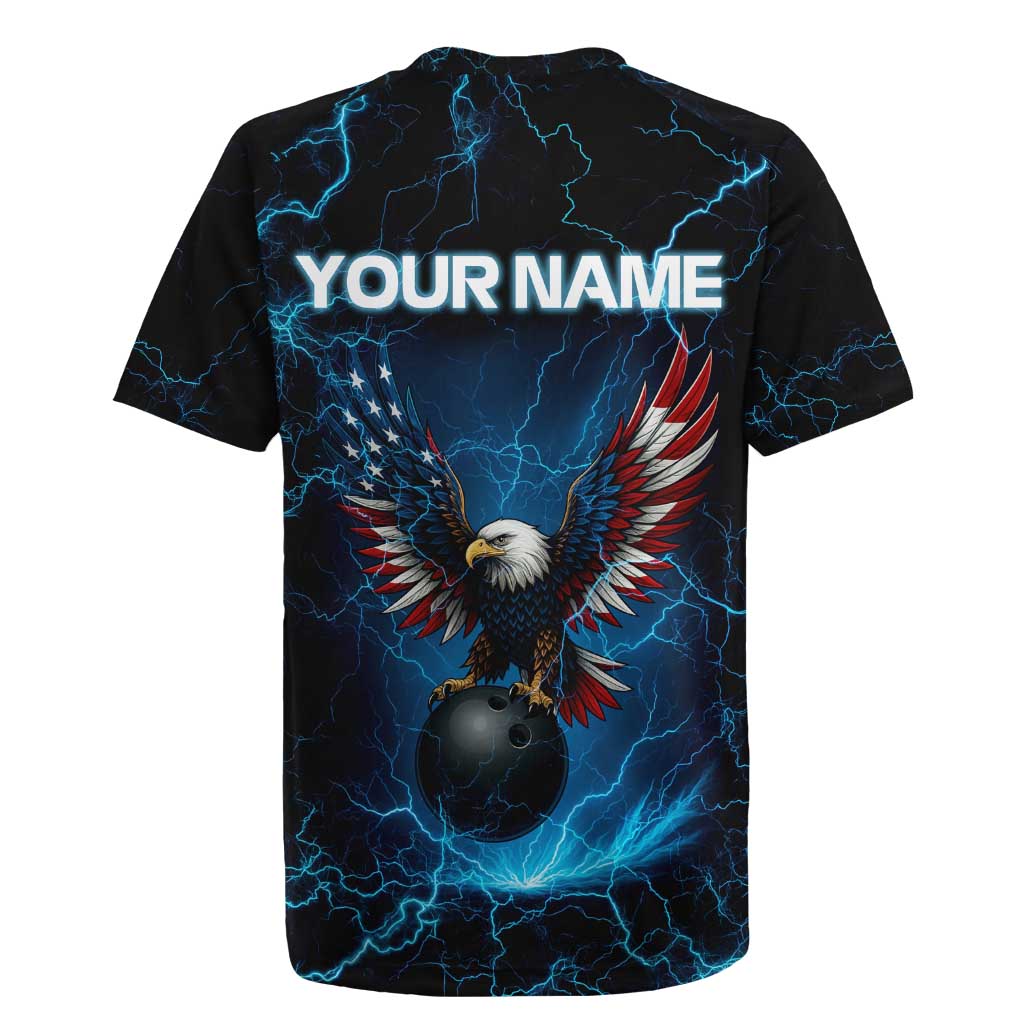 Lightning Bowling Rugby Jersey Electric Blue Ball and American Eagle Graphic on Stormy Black Background - Wonder Print Shop
