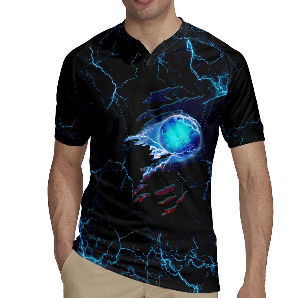 Lightning Bowling Rugby Jersey Electric Blue Ball and American Eagle Graphic on Stormy Black Background - Wonder Print Shop