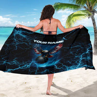 Lightning Bowling Sarong Electric Blue Ball and American Eagle Graphic on Stormy Black Background - Wonder Print Shop