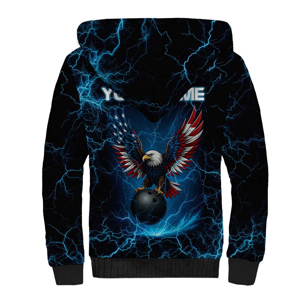 Lightning Bowling Sherpa Hoodie Electric Blue Ball and American Eagle Graphic on Stormy Black Background - Wonder Print Shop