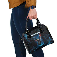 Lightning Bowling Shoulder Handbag Electric Blue Ball and American Eagle Graphic on Stormy Black Background - Wonder Print Shop