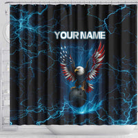 Lightning Bowling Shower Curtain Electric Blue Ball and American Eagle Graphic on Stormy Black Background - Wonder Print Shop