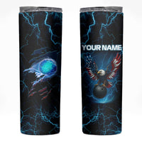 Lightning Bowling Skinny Tumbler Electric Blue Ball and American Eagle Graphic on Stormy Black Background - Wonder Print Shop