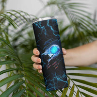 Lightning Bowling Skinny Tumbler Electric Blue Ball and American Eagle Graphic on Stormy Black Background - Wonder Print Shop